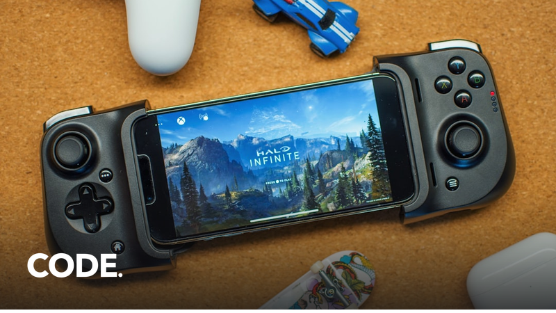 スマートフォン向けの携帯型ゲームコントローラーのイメージ
